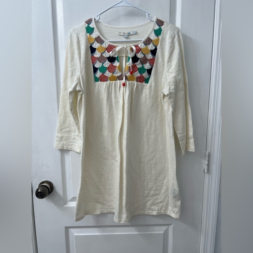 Boden White Tunic Dress with Colorful Embroidery (Size US 10) - Picture 4 of 11